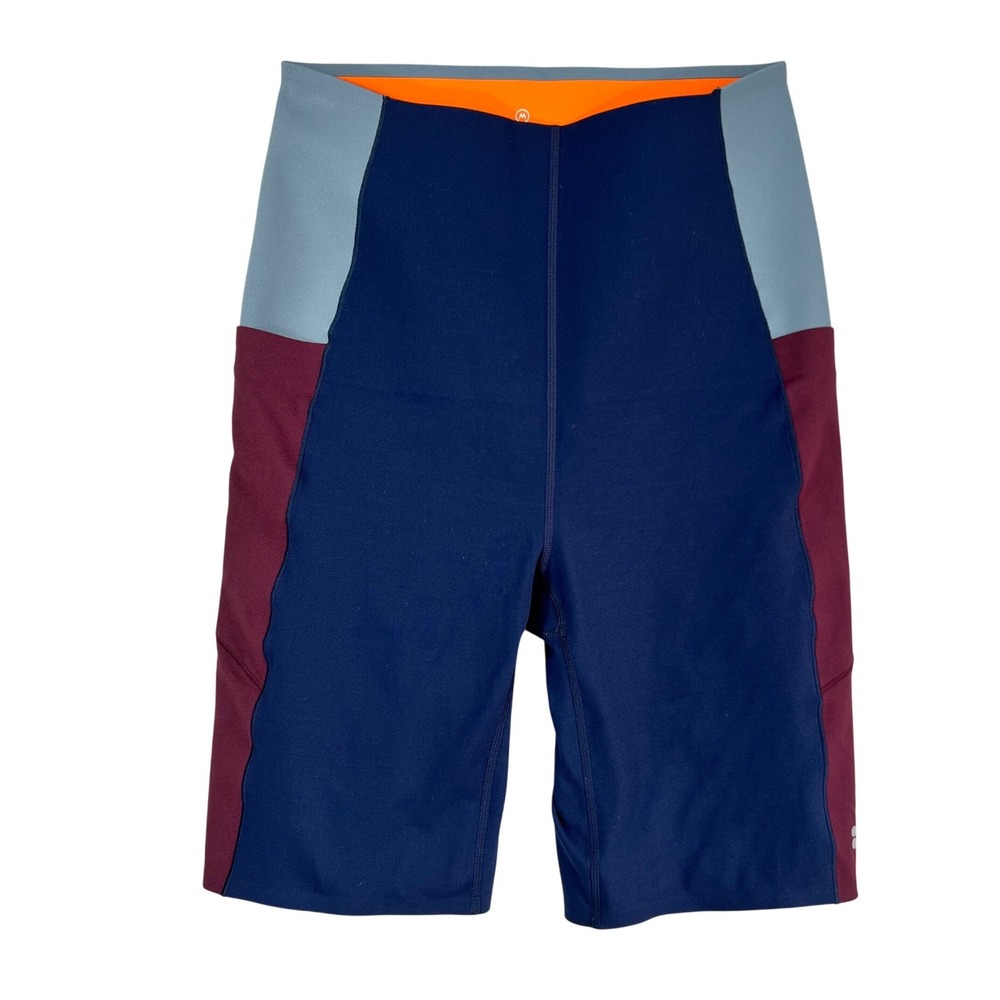 Sweaty Betty Power Biker Shorts Navy Burgundy Colorblock 9in Inseam Womens M